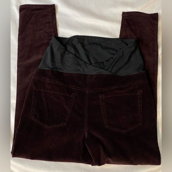 Ingrid Isabel Maternity Corduroy Crossover Panel Skinny Burgundy Pants Sz 8/29R - Picture 10 of 16
